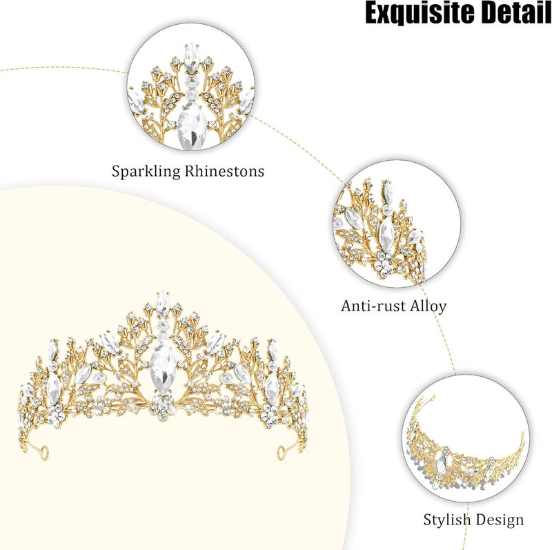 TAROSE Crowns for Women, Queen Crystal Gold Silver Tiaras with White Rhinestone and Combs, Goddess Crown for Wedding Bride Birthday Princess Bridal Shower Hair Accessories for Women - Image 2